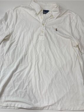 Ralph Lauren Polo Shirt Men's XL White Knit Oxford Short Sleeve Classic Fit A03
